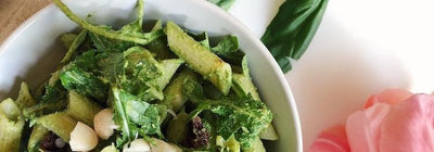 The Perfect Vegan Picnic Dish: Macadamia Nut Pesto Pasta with Arugula and Sun-dried Tomatoes