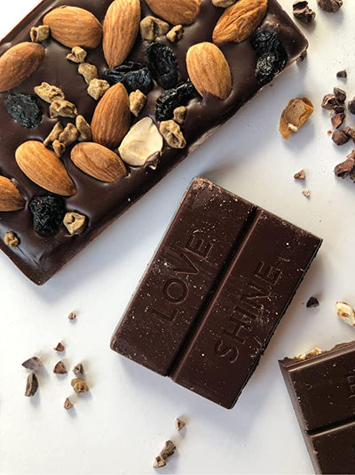 Delicious organic Hazelnut & Fig Bark chocolate bar