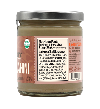 nutrition facts dastony organic raw stone ground sesame tahini smooth