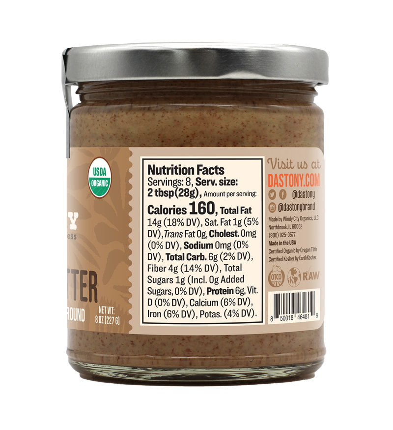 nutrition facts dastony organic raw stone ground sprouted almond butter