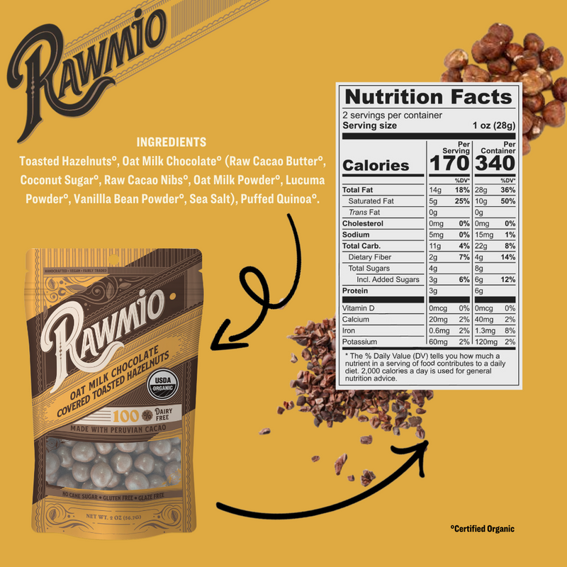 Back of package with ingredients and nutritional value.