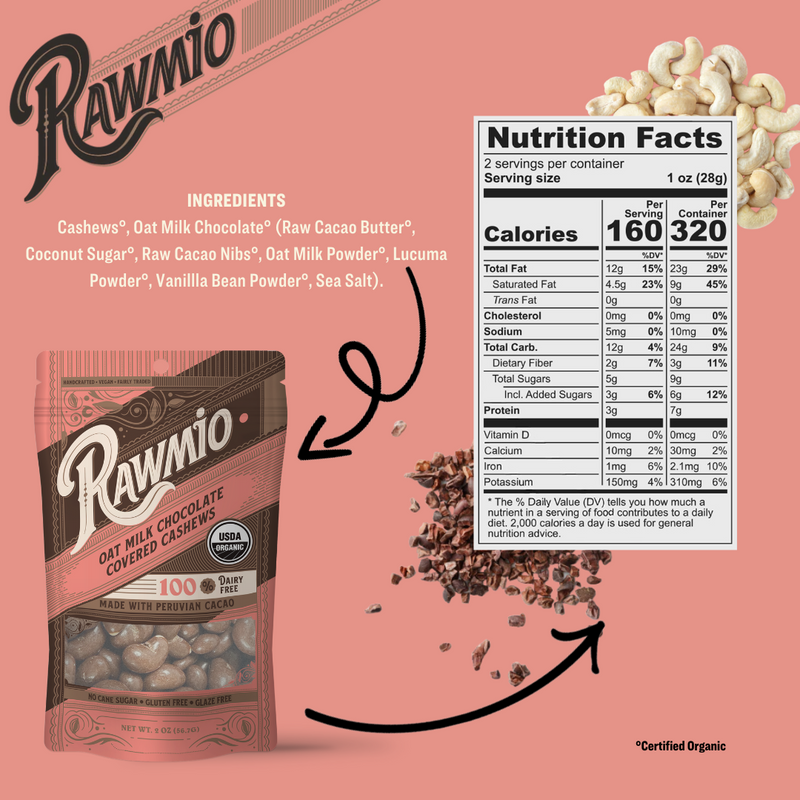 Back of package with ingredients and nutritional value.