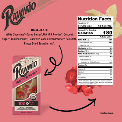 Back of package with ingredients and nutritional value.