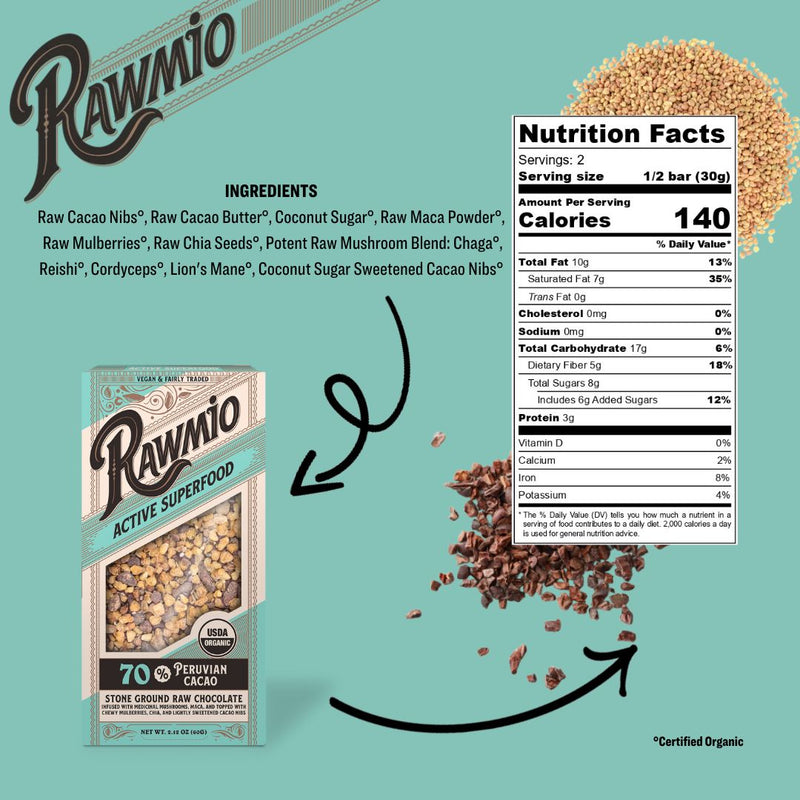 Back of package with ingredients and nutritional value.