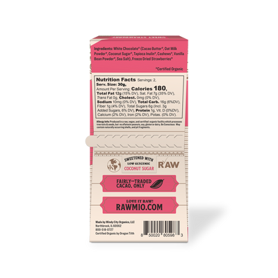 Back of package with ingredients and nutritional value.