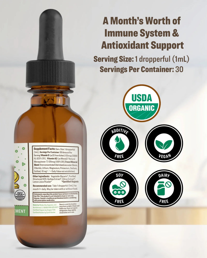 Organic Nano Vitamin D3 + K2 Tincture (3 Month Supply) 3 SKU