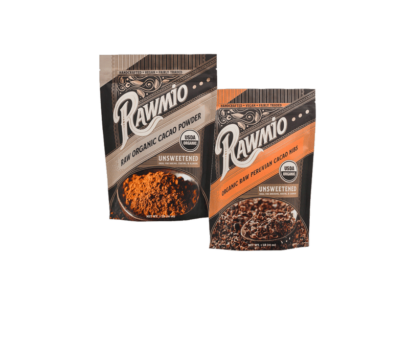 Rawmio Raw Organic Cacao Powder and Organic Raw Peruvian Cacao nibs