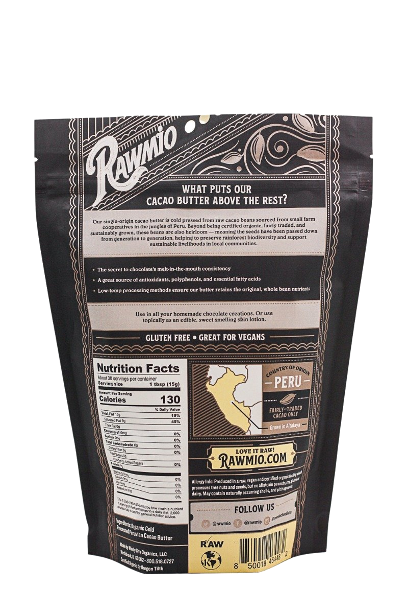 Raw Organic Peruvian Cacao Butter - 16 oz