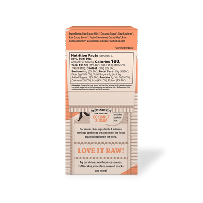 Back of package with ingredients and nutritional facts