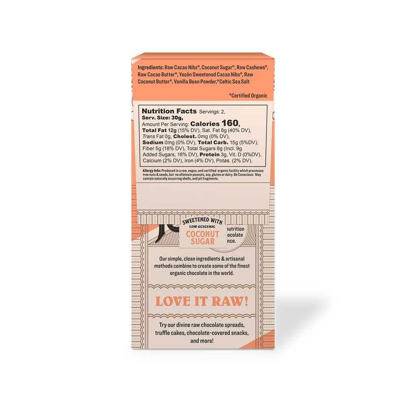 Back of package with ingredients and nutritional facts
