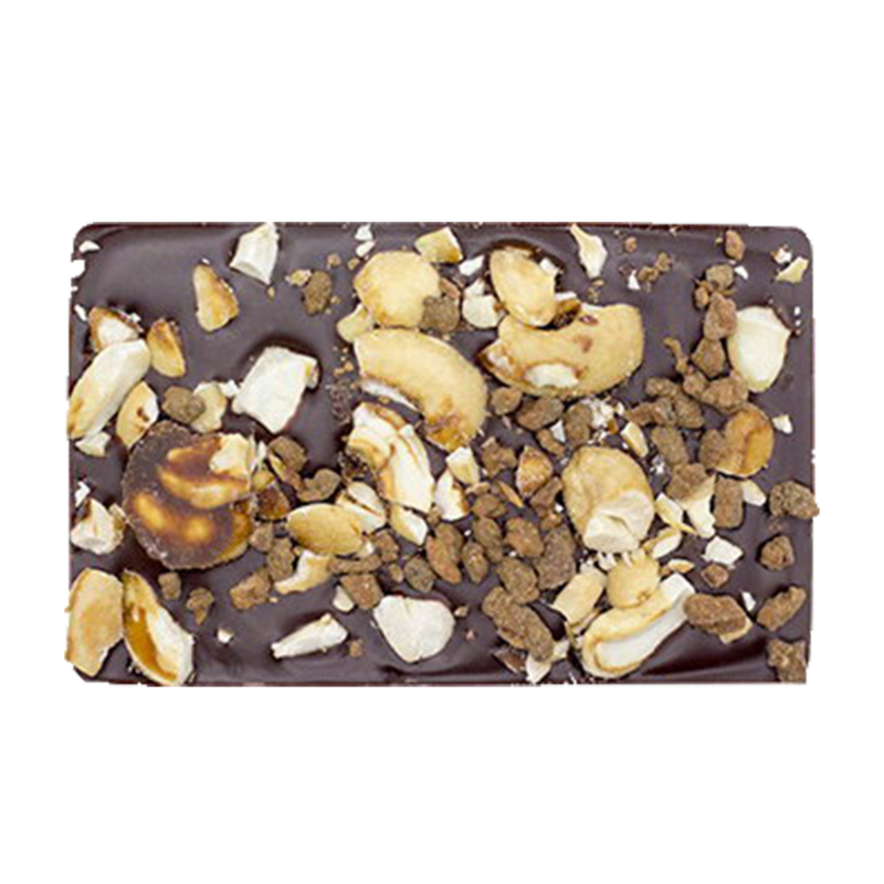 Delicious organic Coconut Caramel & Crushed Cashew Bark chocolate bar