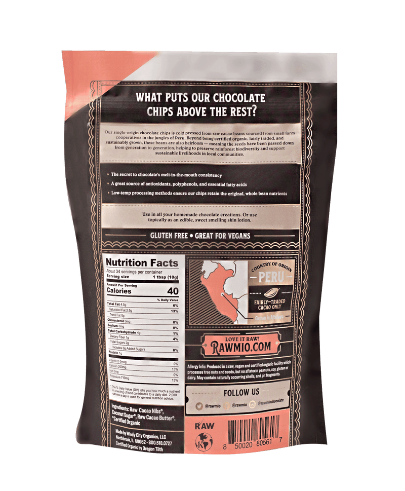 ORGANIC RAW CHOCOLATE CHIPS - 12 OZ