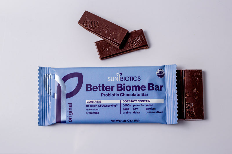 Sunbiotics Better Biome Bar. Probiotic Chocolate Bar